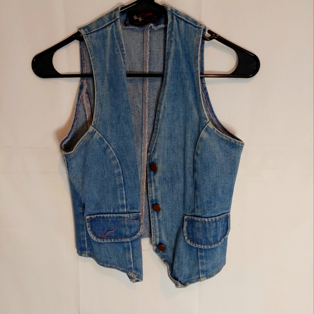 Jean Jacket Sleeveless Roadrunner by Pelobe Womens Blue Small Medium